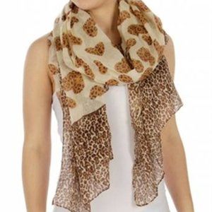 Supersize Brown Leopard Pink Hearts Shawl/Scarf/ Beach Sarong